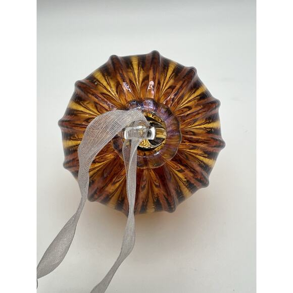 Hand Blown Amber Art Glass Christmas Ornament 4” Chinese Lantern Style - Picture 5 of 7